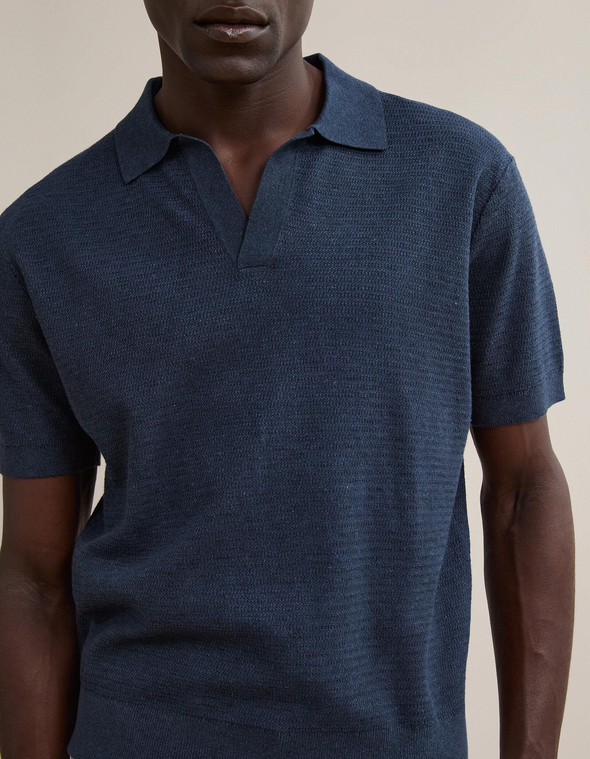 Comprar Online Polo De Malha Tricotada Com Linho, Homem, Azul Escuro