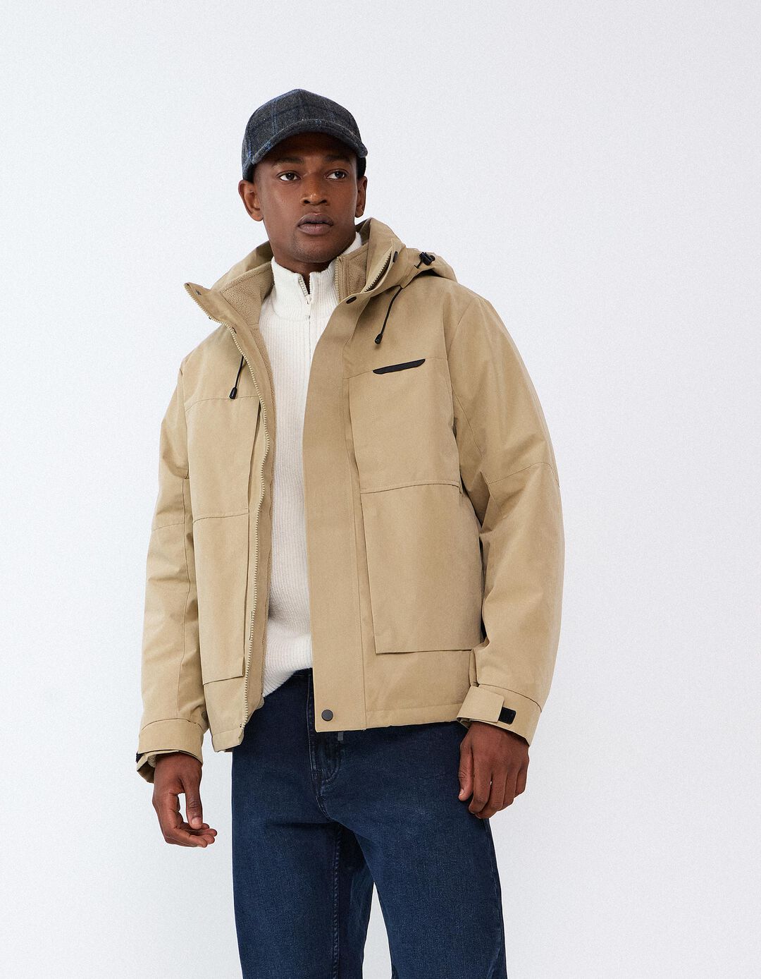Parka T&eacute;cnica Com Capuz, Homem, Bege