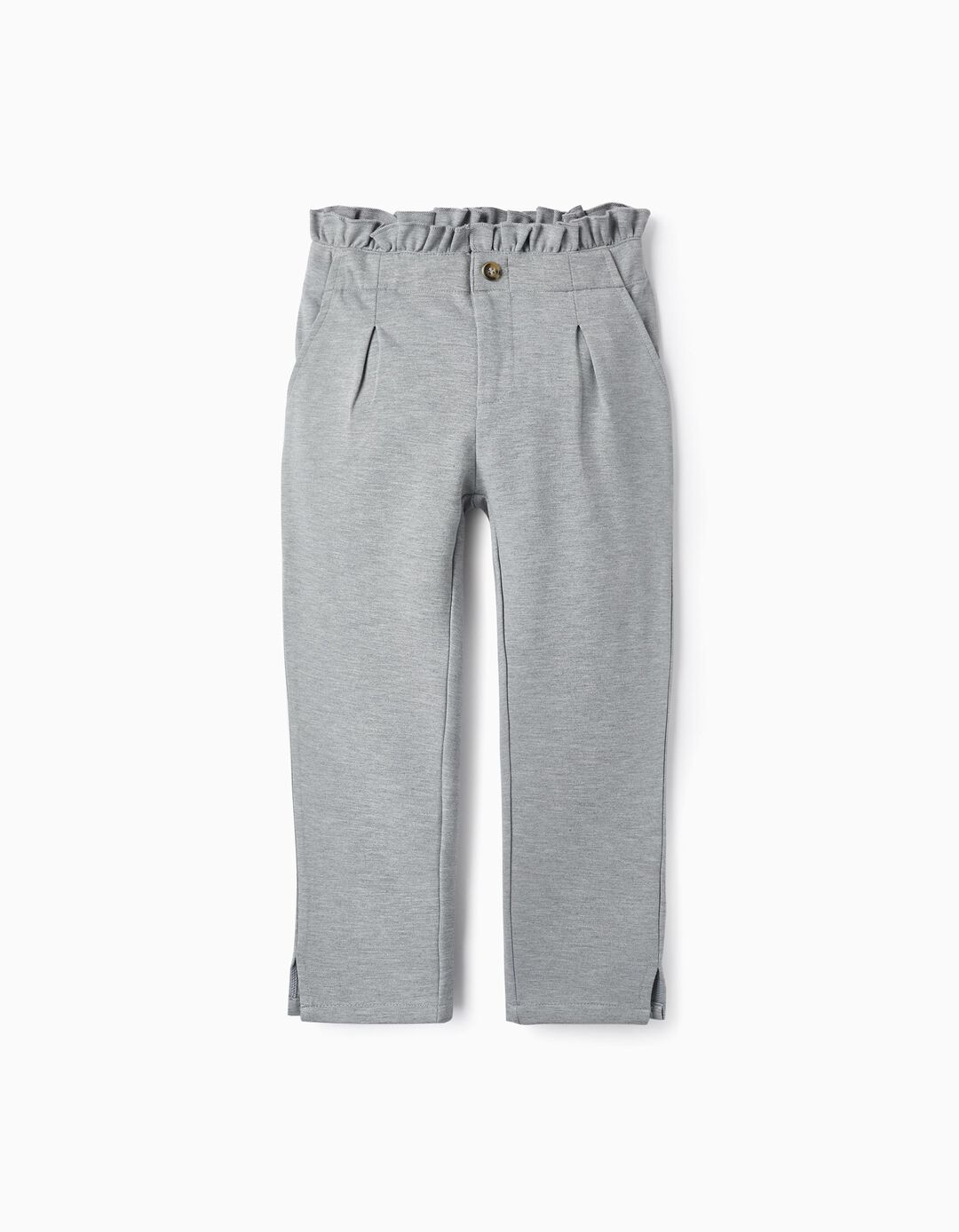 Paperbag Trousers with Pleats for Girls, Light Grey