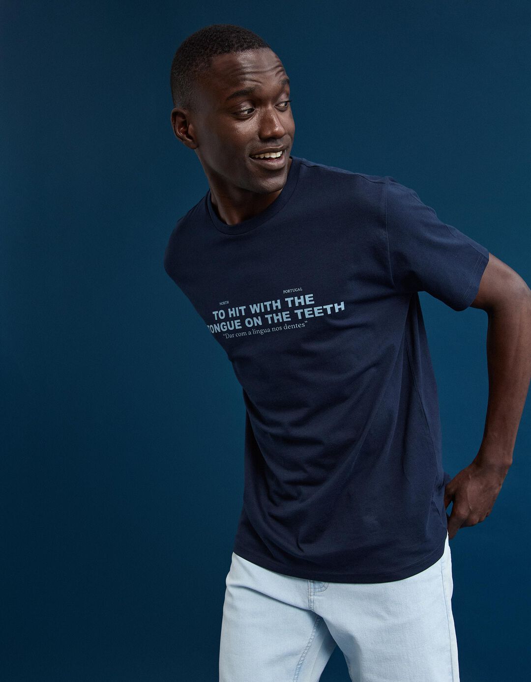 T-shirt Jersey Estampada, Homem, Azul Escuro