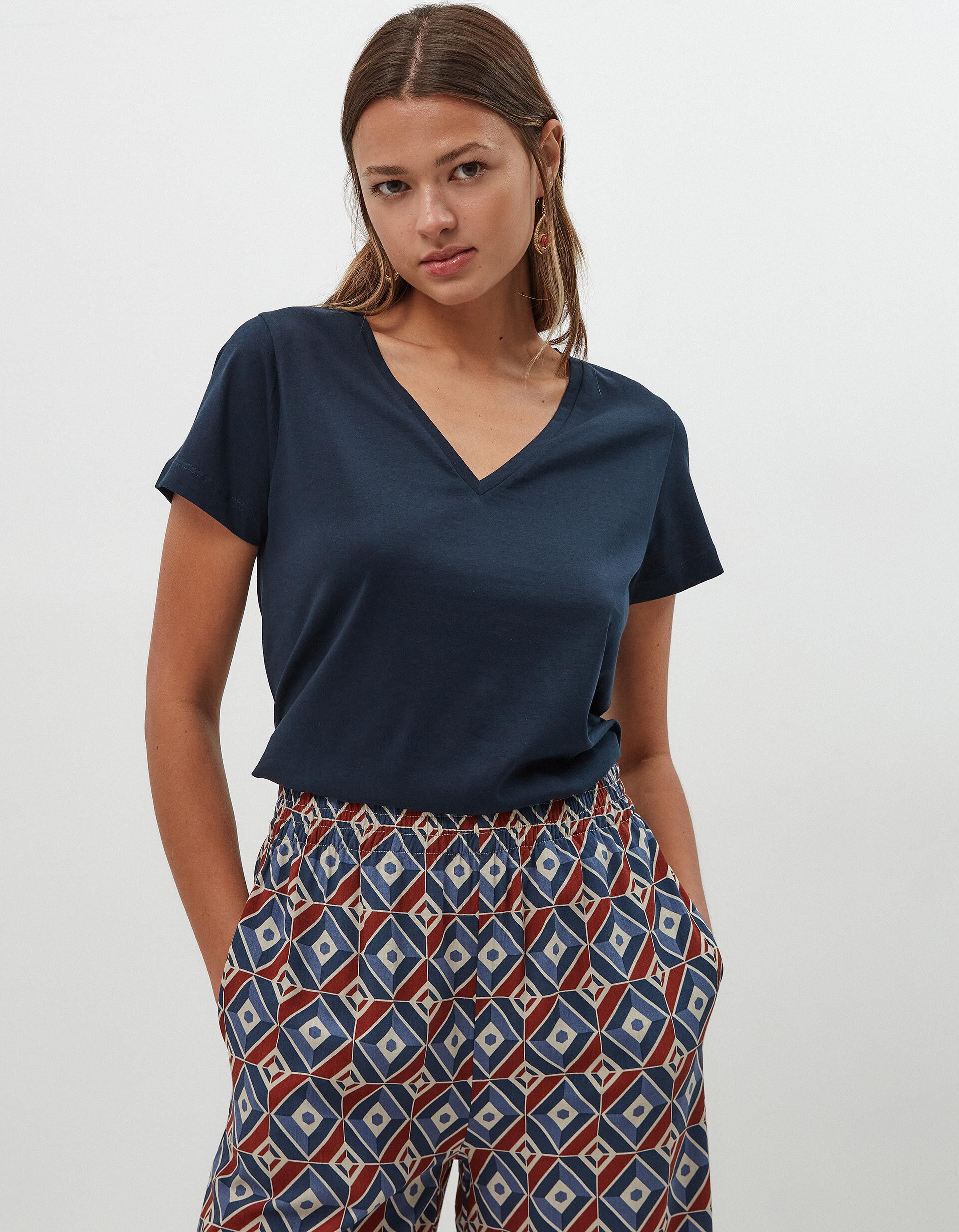 Comprar Online T-shirt Decote em V, Mulher, Azul Escuro