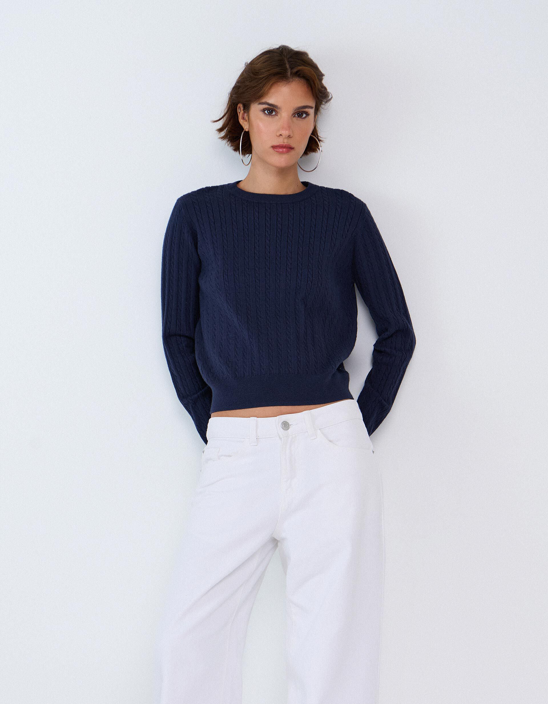 Comprar Online Sweater Tricotada Com Viscose, Mulher, Azul Escuro