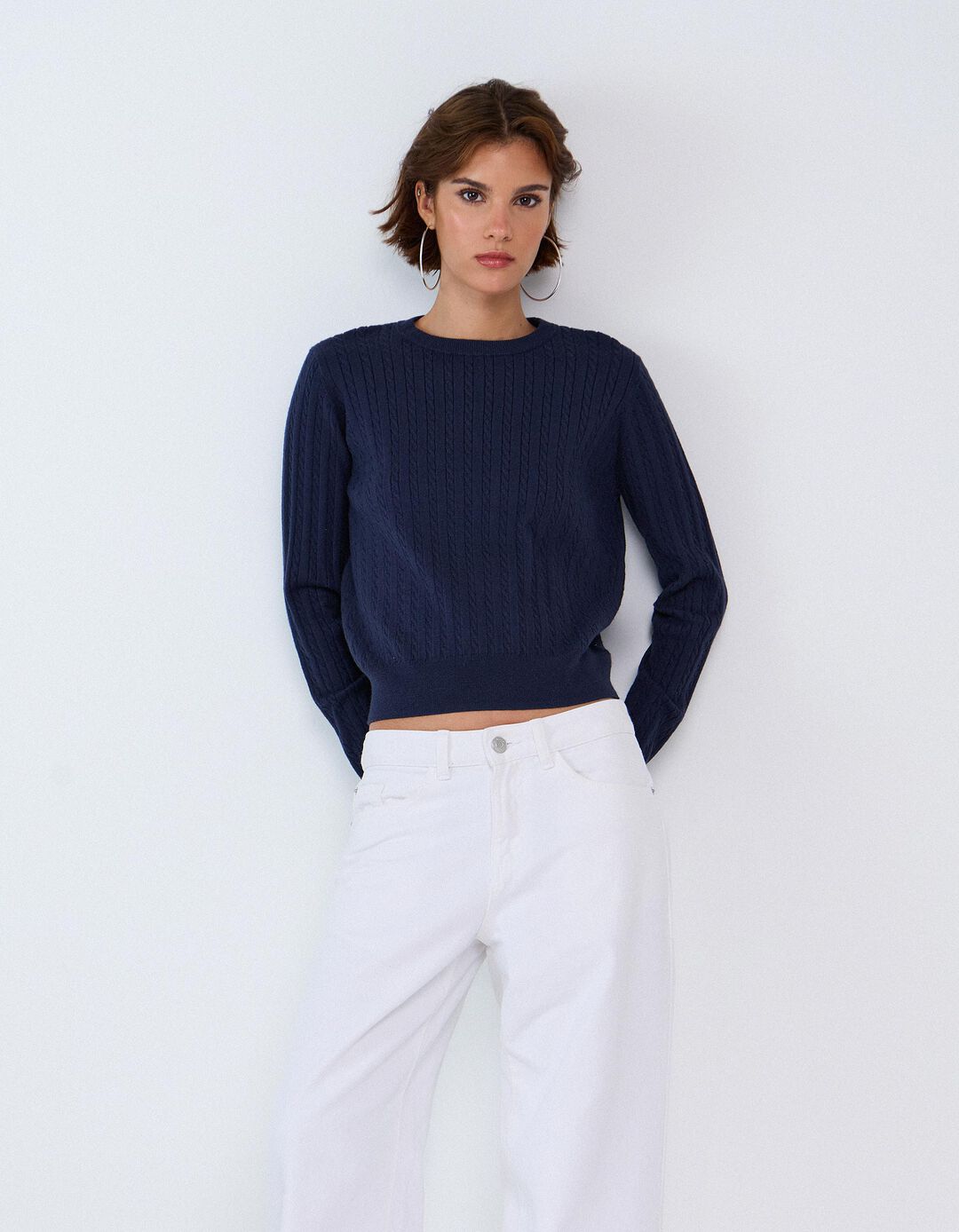 Sweater Tricotada Com Viscose, Mulher, Azul Escuro