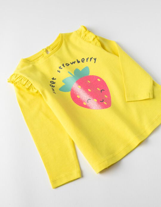 T-Shirt de Manga Comprida para Bebé Menina 'Sweet Strawberry', Amarelo