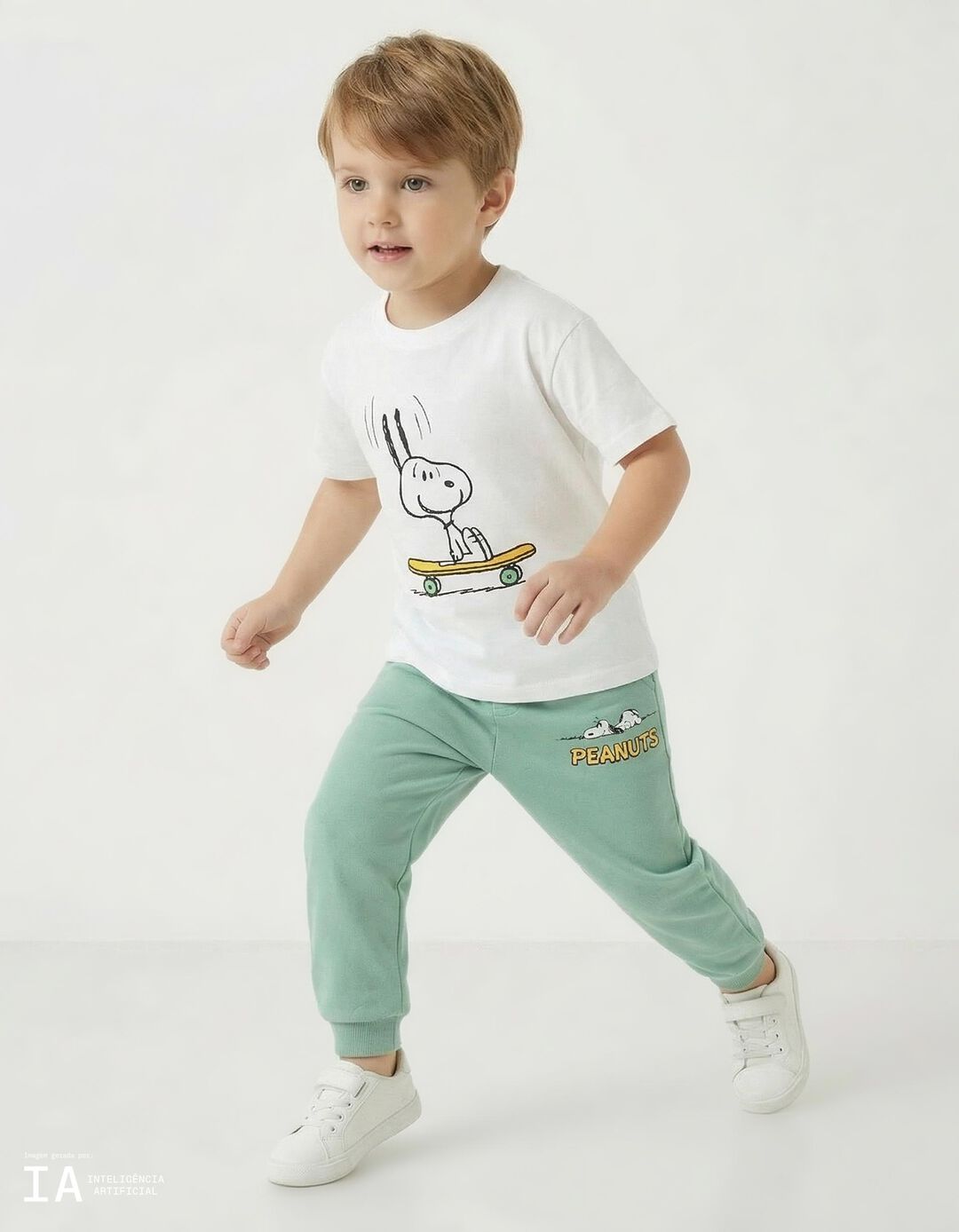 Cal&ccedil;as Jogging 'Snoopy', Menino, Verde Claro