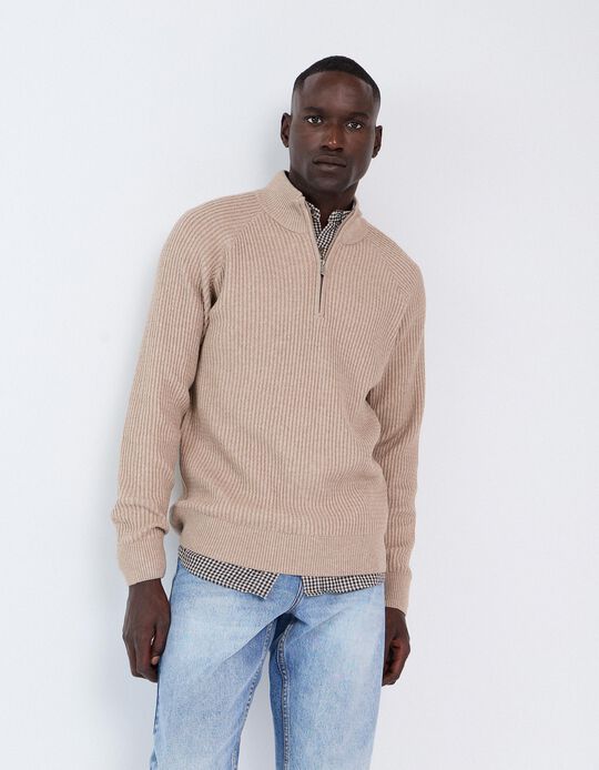 Comprar Online Camisola Com Meio Fecho, Homem, Bege