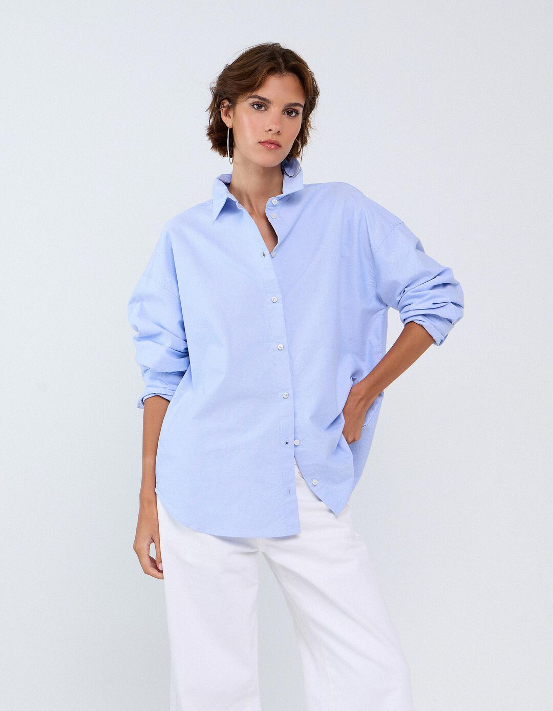 Camisa Oxford, Mulher, Azul
