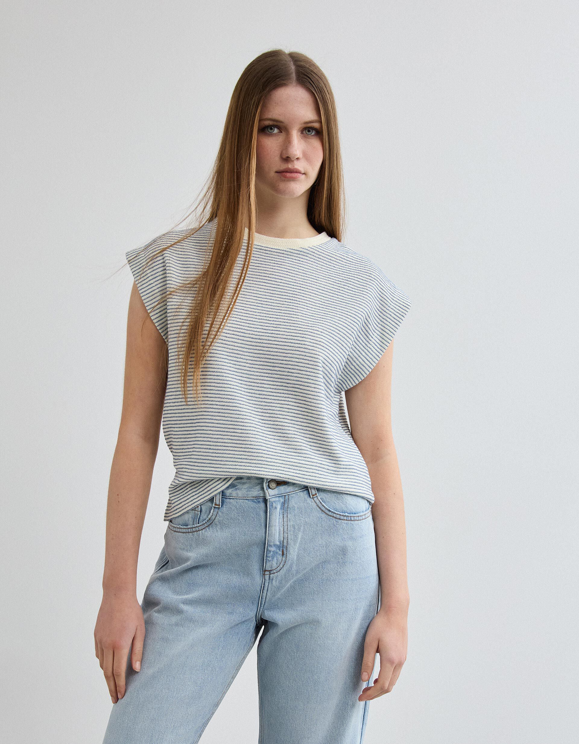 Comprar Online T-shirt Riscas, Mulher, Bege Claro