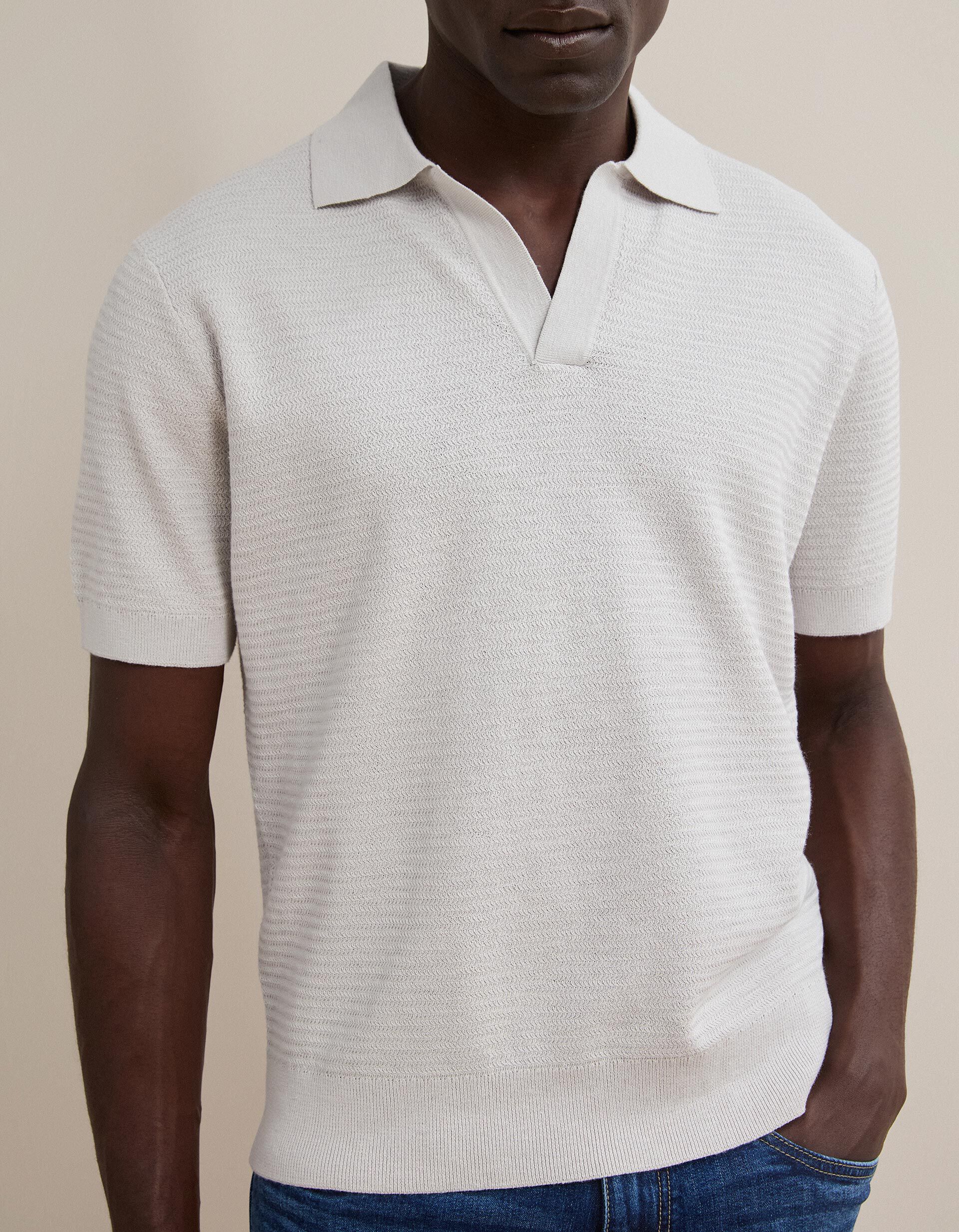 Comprar Online Polo De Malha Tricotada Com Linho, Homem, Bege Claro