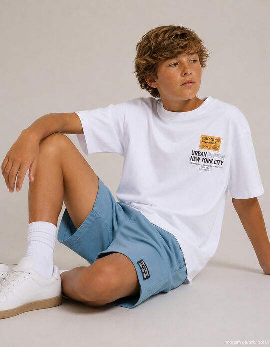 Comprar Online T-shirt Estampada 'Loose Fit', Menino, Branco