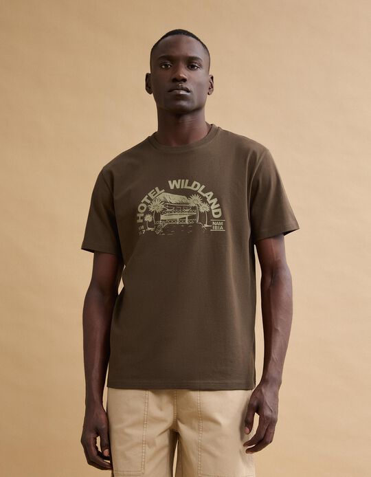 Comprar Online T-shirt Jersey Estampada, Homem, Castanho