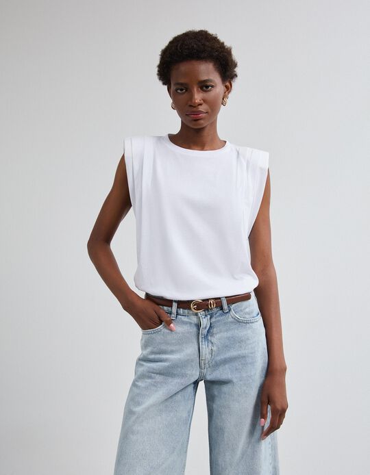 Comprar Online T-shirt Com Ombreiras, Mulher, Branco