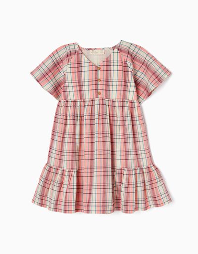 Plaid Cotton Dress for Girls, Pink 