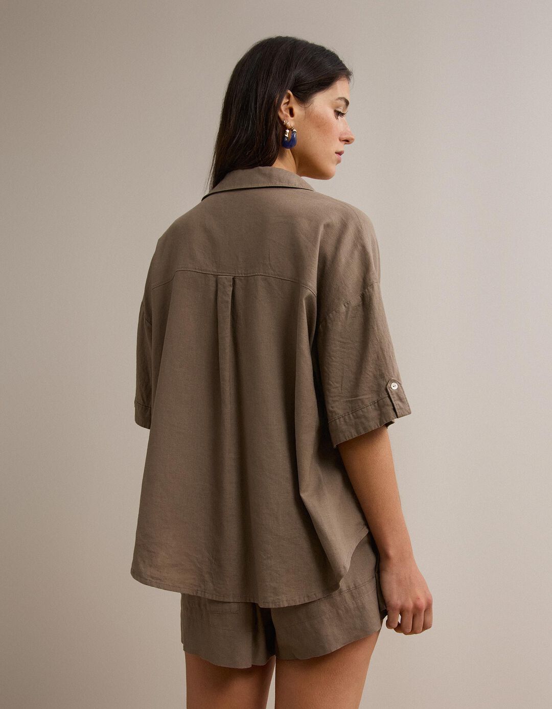 Blusa com linho, Mulher, Bege Escuro