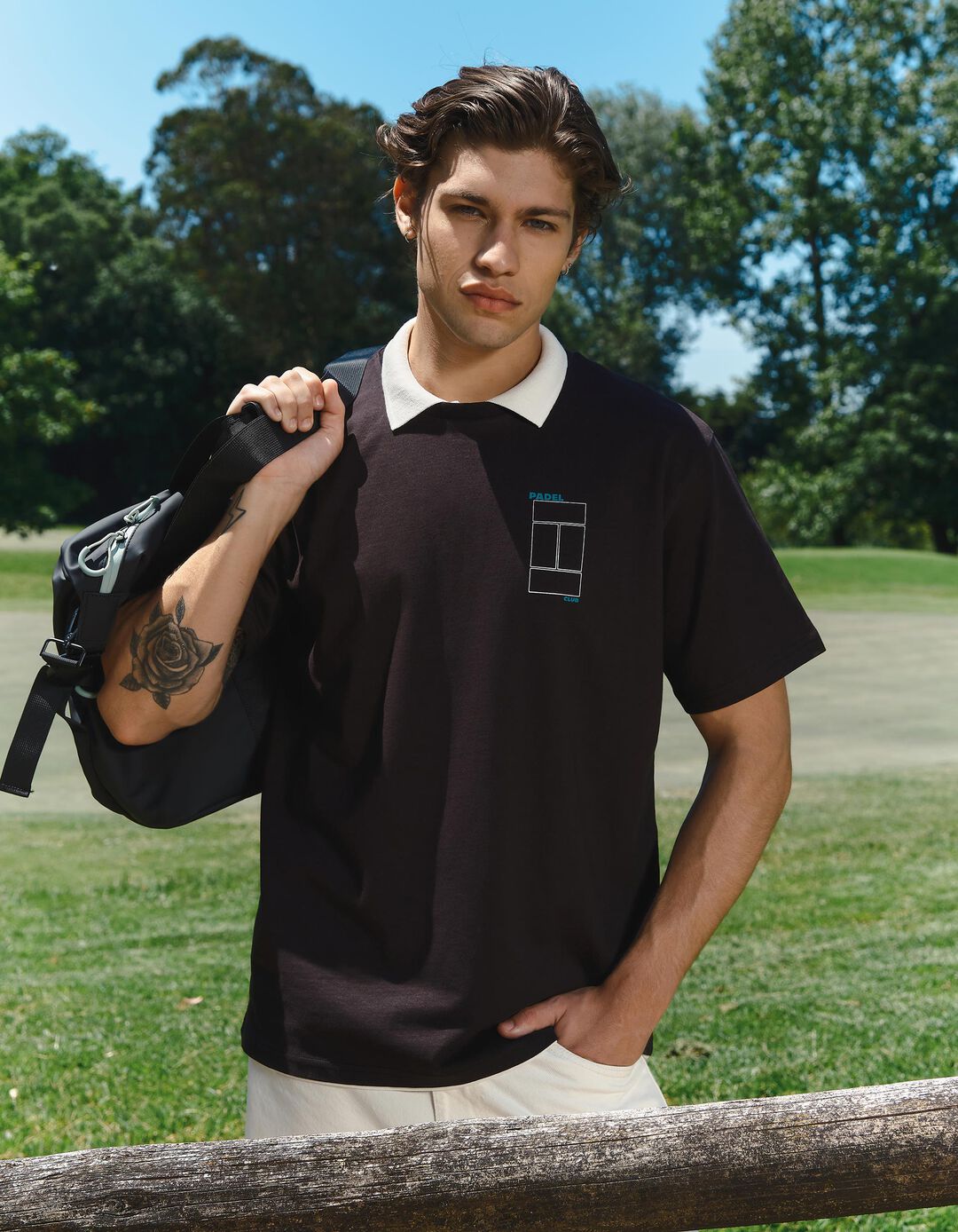 T-shirt Jersey Estampada, Homem, Preto