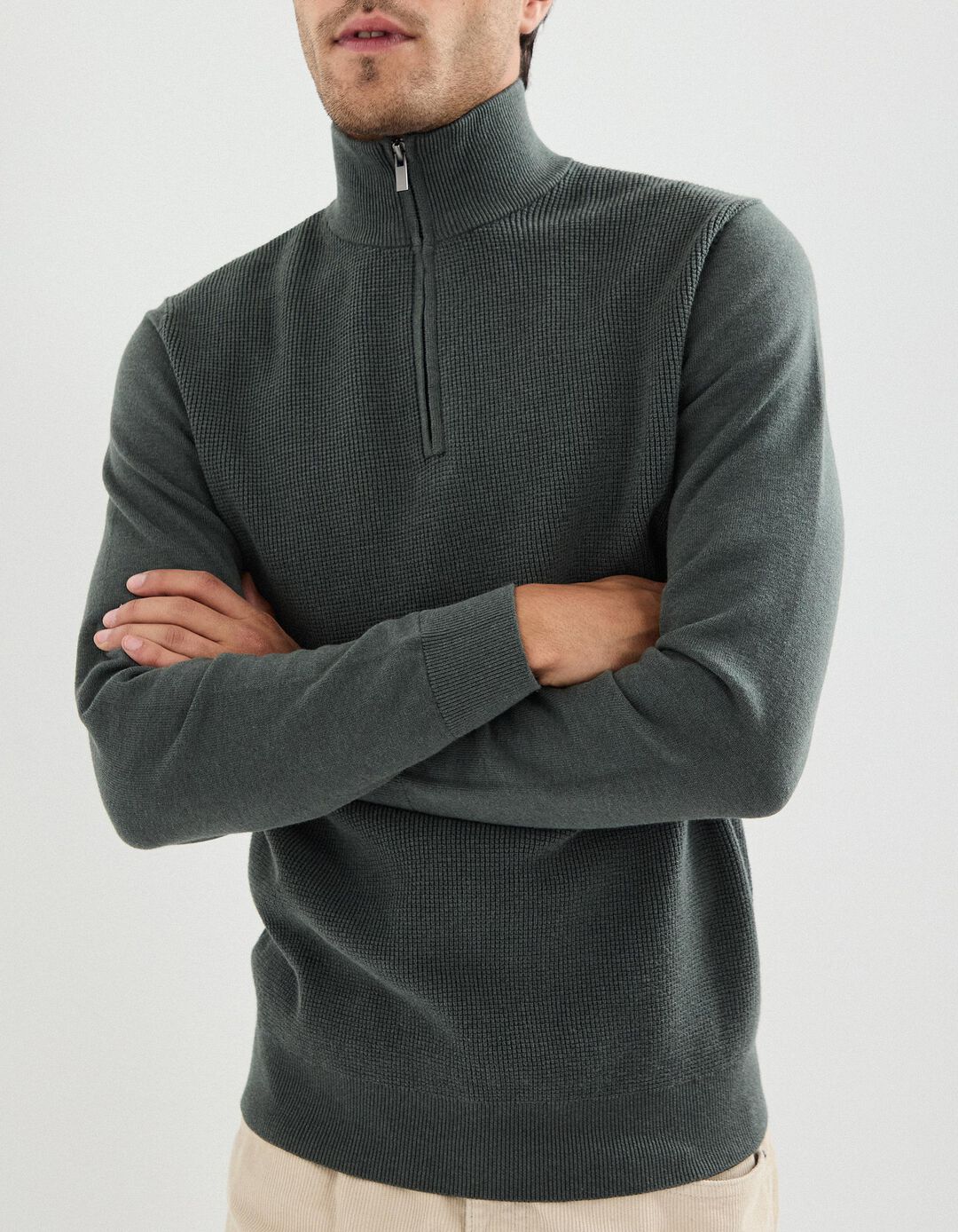 Camisola com Fecho, Homem, Verde Escuro