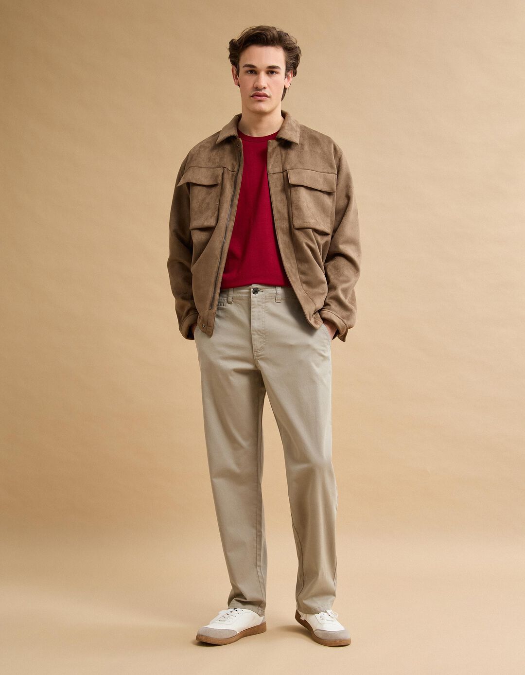 Sobrecamisa Efeito Camur&ccedil;a, Homem, Castanho