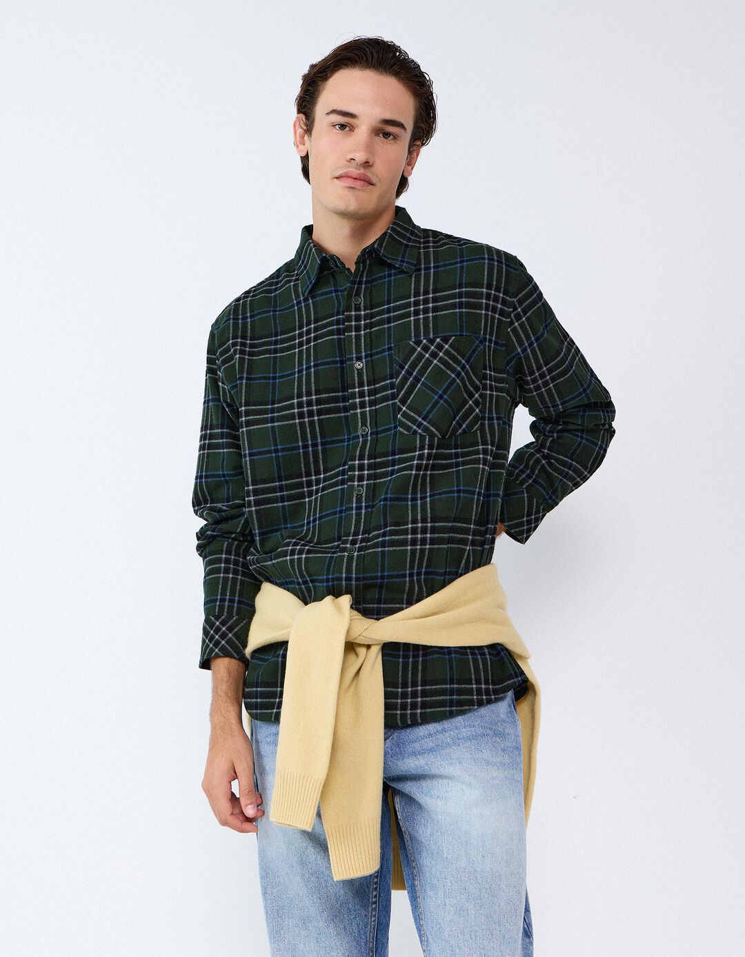 Camisa De Flanela Xadrez, Homem, Verde Escuro
