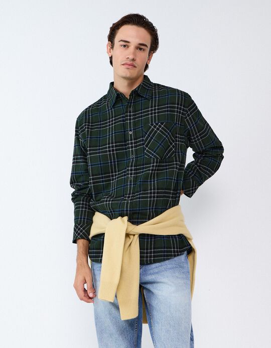 Comprar Online Camisa De Flanela Xadrez, Homem, Verde Escuro