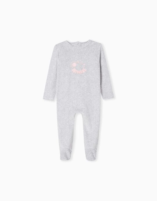 Velvet Sleepsuit, Baby Girls, Light Grey