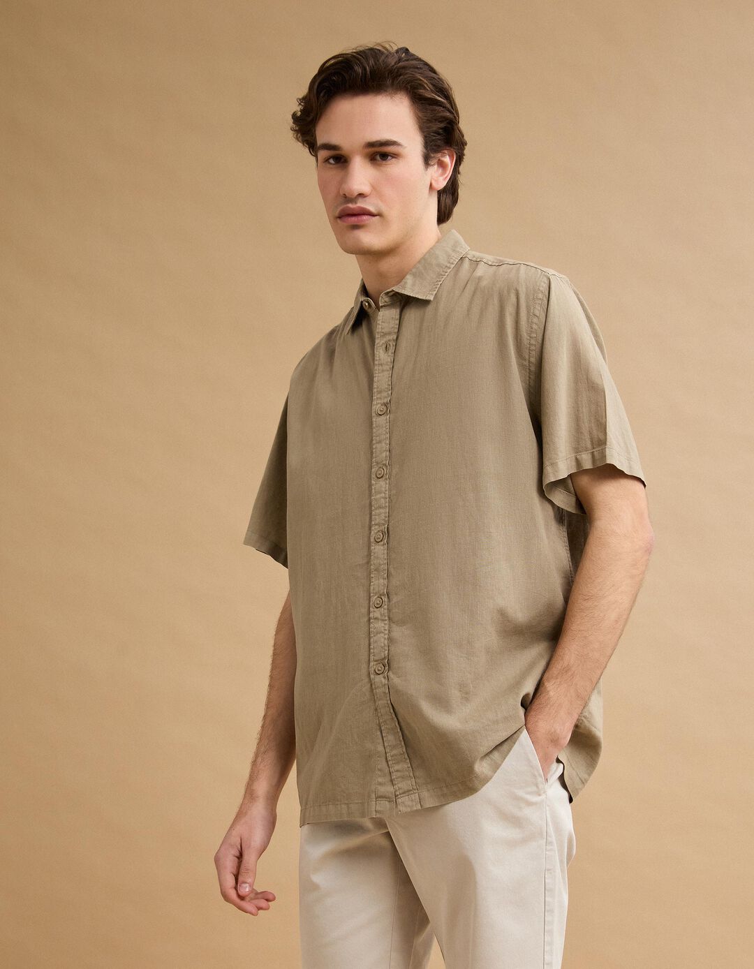 Camisa com Linho, Homem, Verde