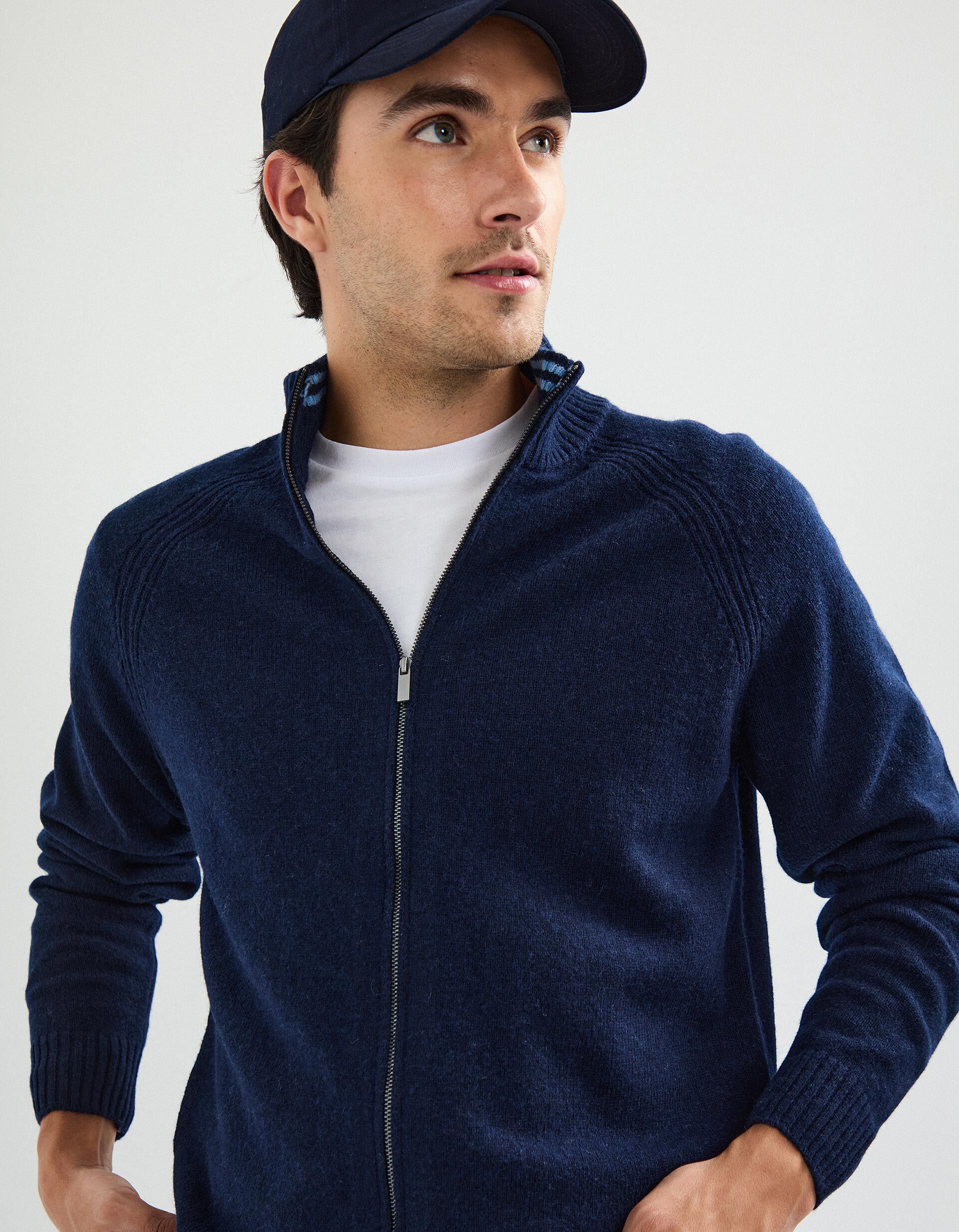 Comprar Online Casaco de Fecho com L&atilde;, Homem, Azul Escuro