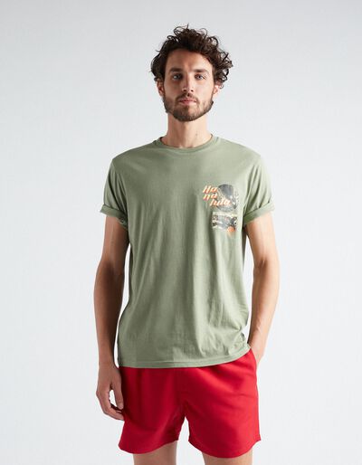 T-shirt Estampado Surf, Homem, Verde Escuro