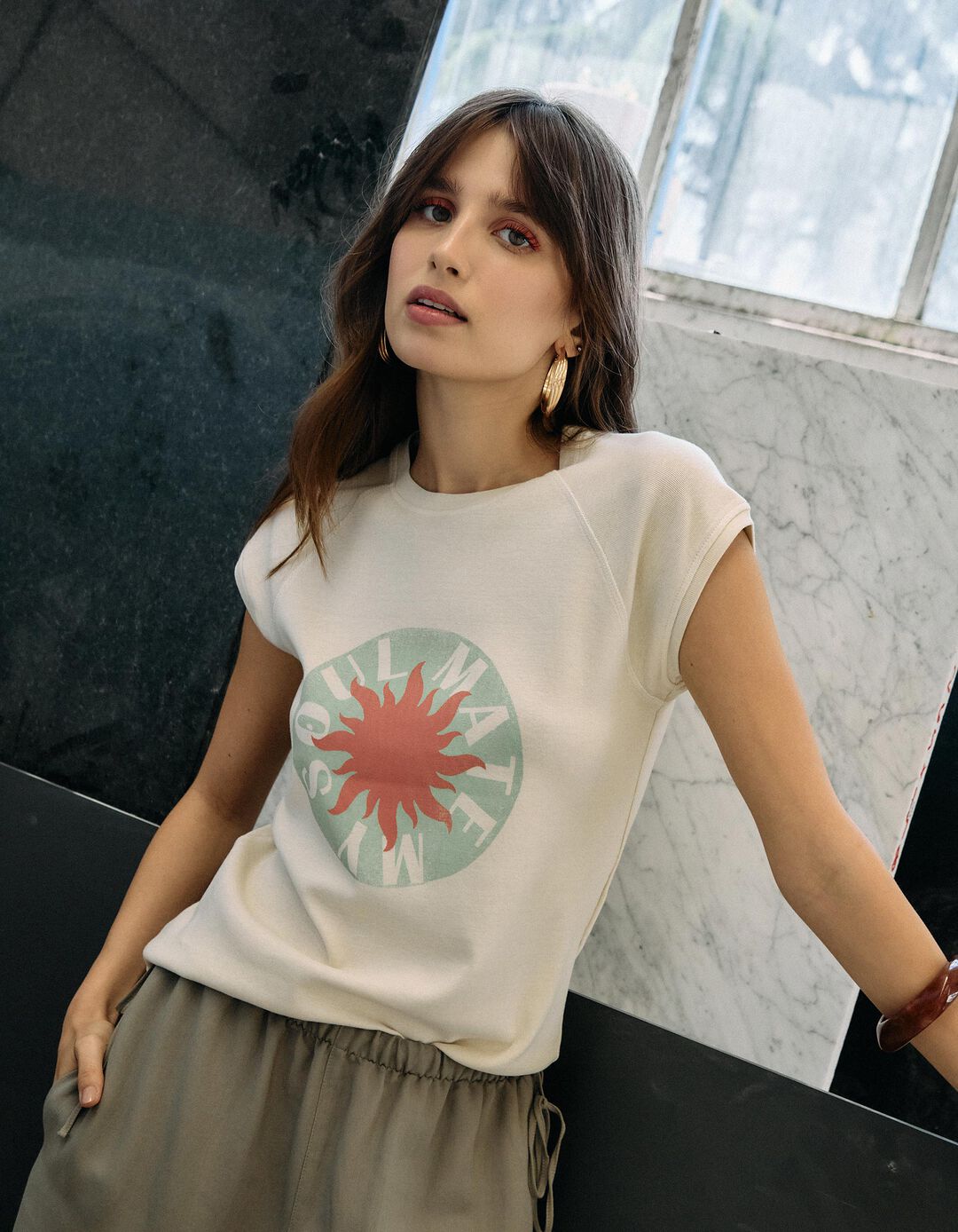 T-shirt Print, Mulher, Bege Claro
