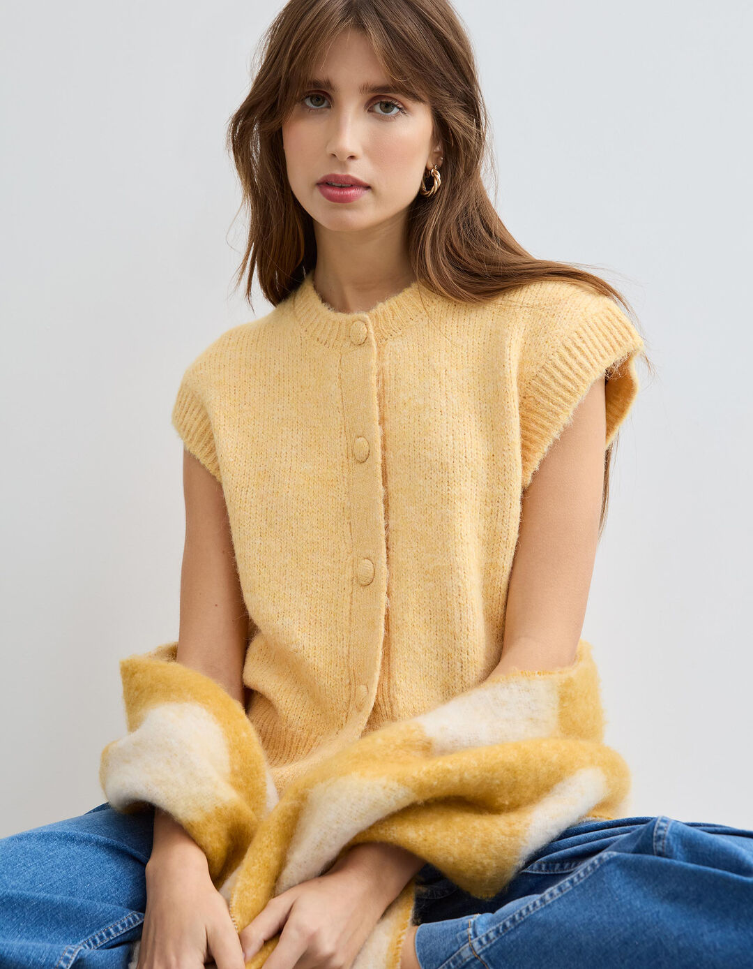 Colete com Lã, Mulher, Amarelo Claro