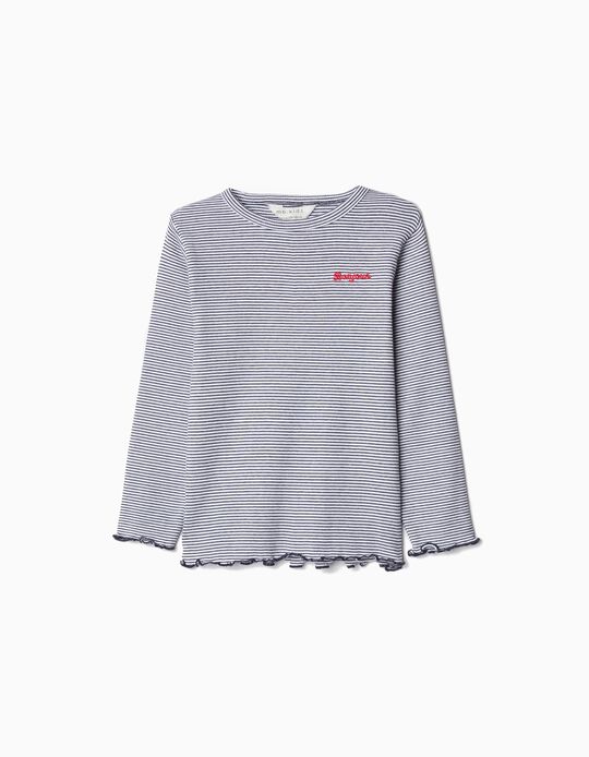 Comprar Online T-shirt de Manga Comprida Riscas, Menina, Azul Escuro