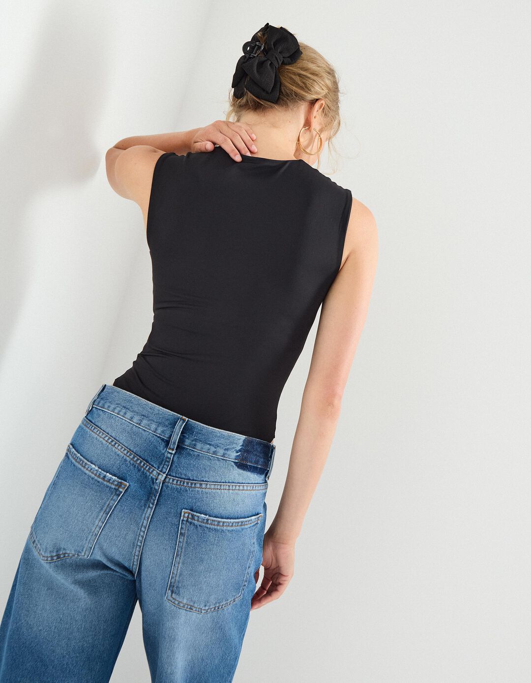 Body com Decote Quadrado, Mulher, Preto 