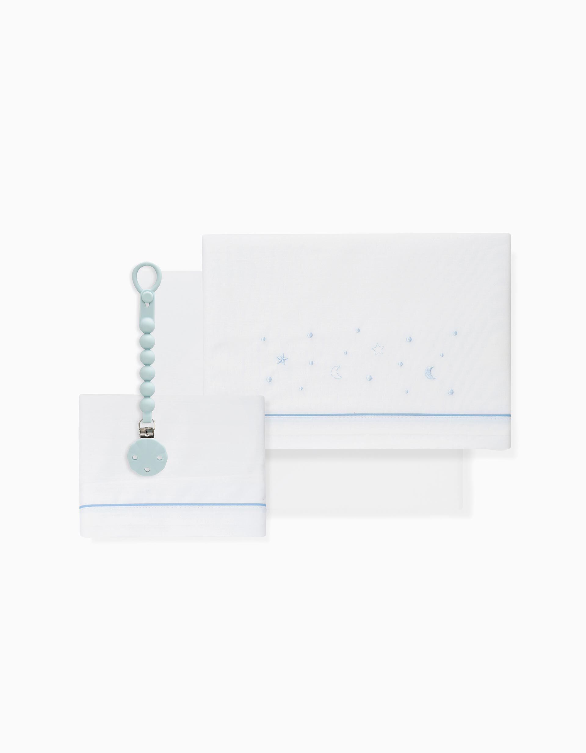 Comprar Online Conjunto de Len&ccedil;&oacute;is, 3 Pe&ccedil;as de Algod&atilde;o 'Stars' 60x120 cm, Azul
