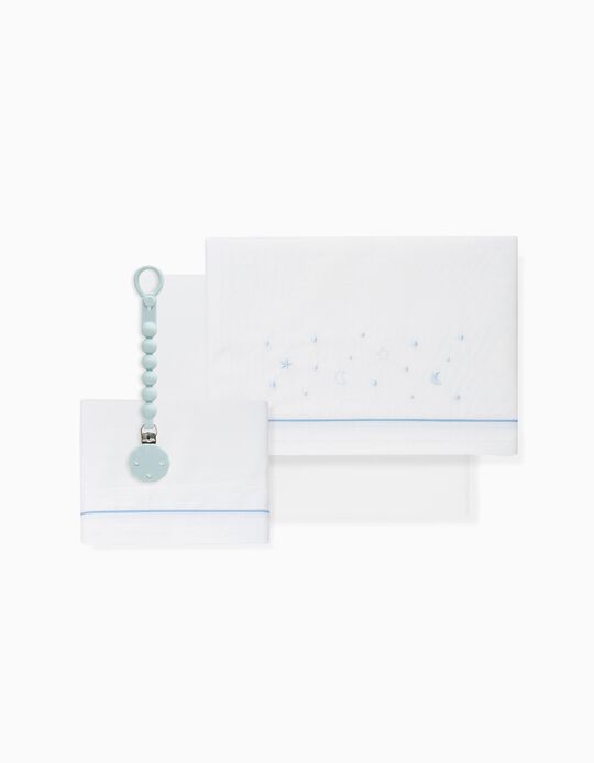 Comprar Online Conjunto de Len&ccedil;&oacute;is, 3 Pe&ccedil;as de Algod&atilde;o 'Stars' 60x120 cm, Azul