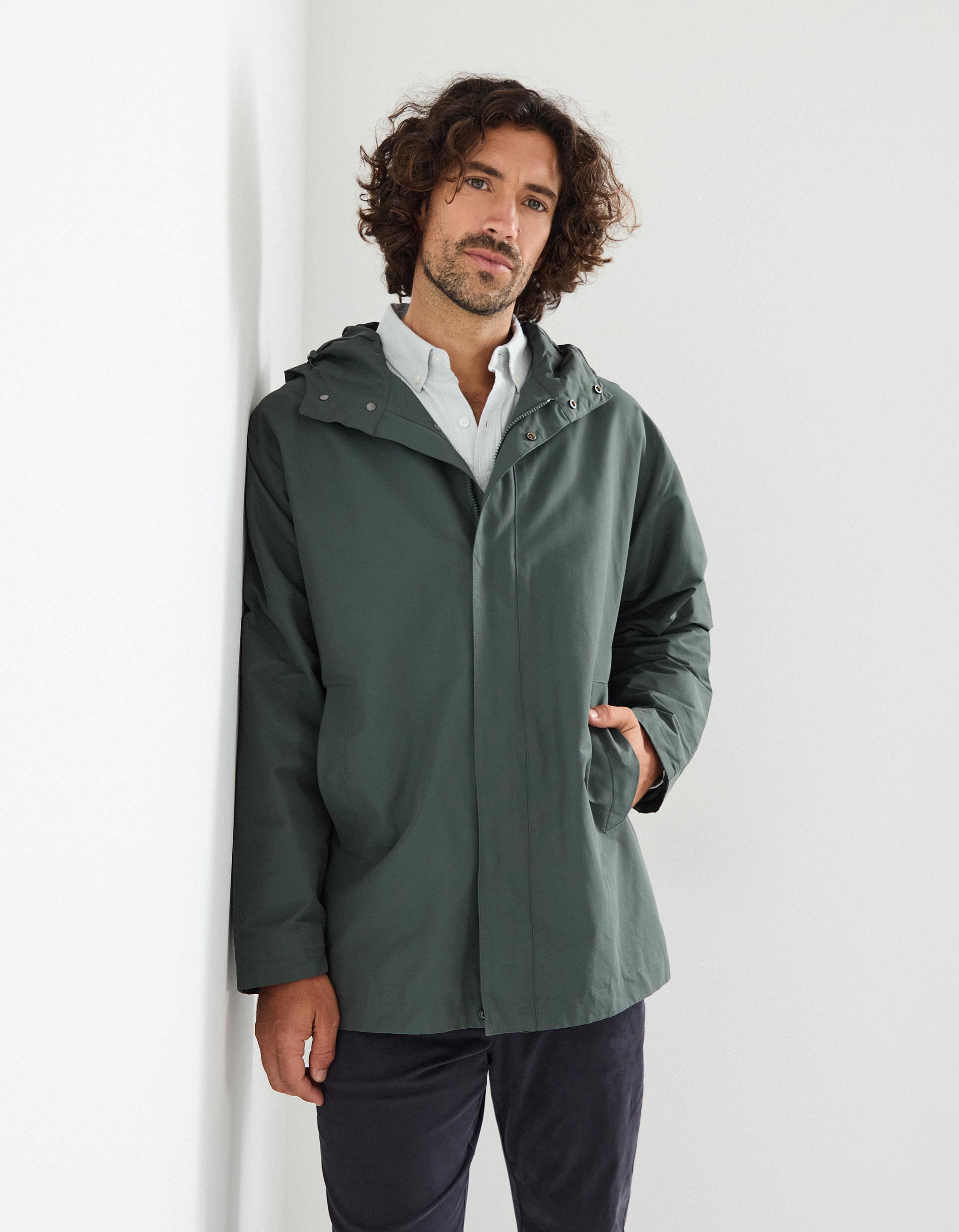 Comprar Online Parka Comprida com Capuz, Homem, Verde Escuro
