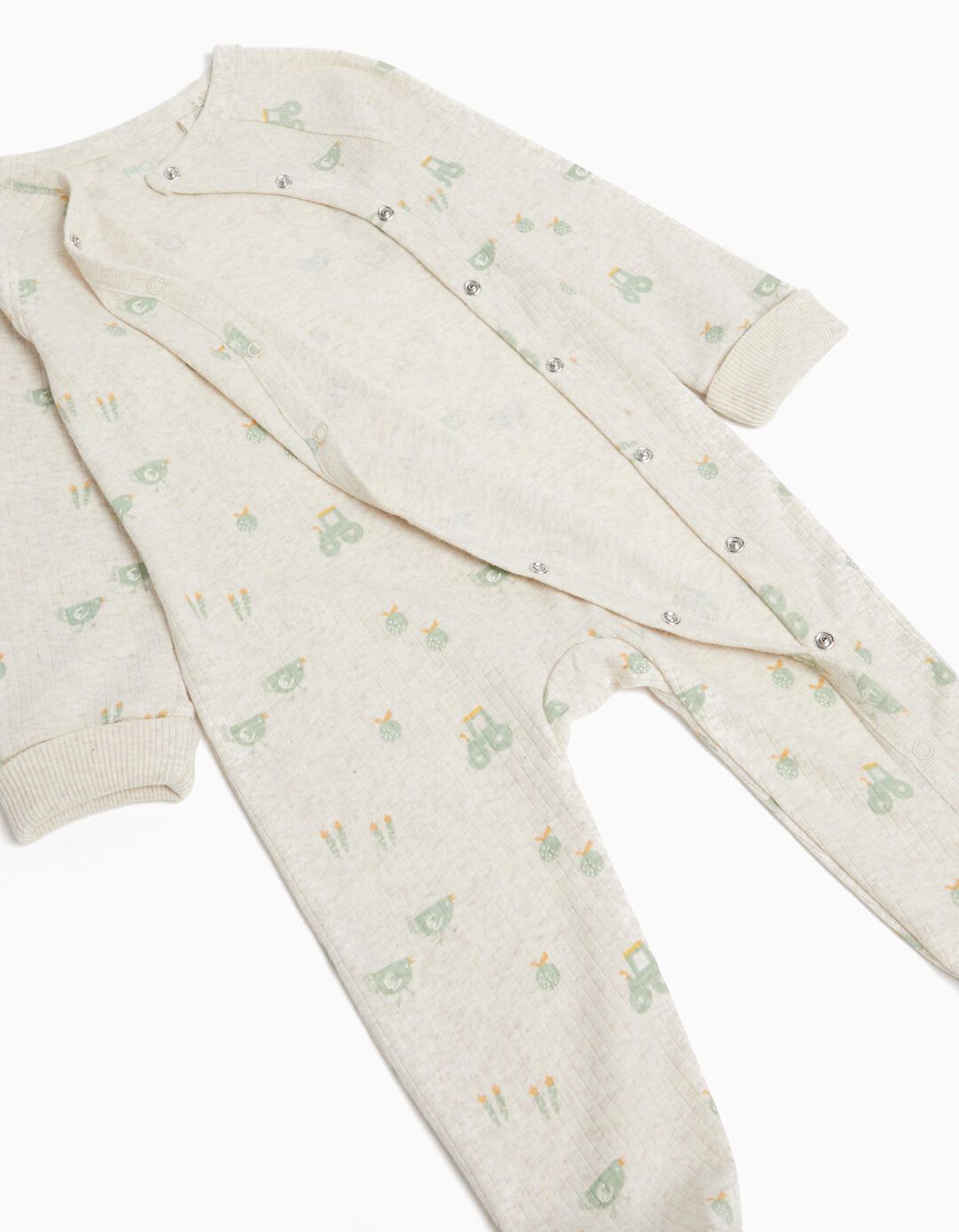 Printed Ribbed Babygrow, Baby Boy, Light Beige