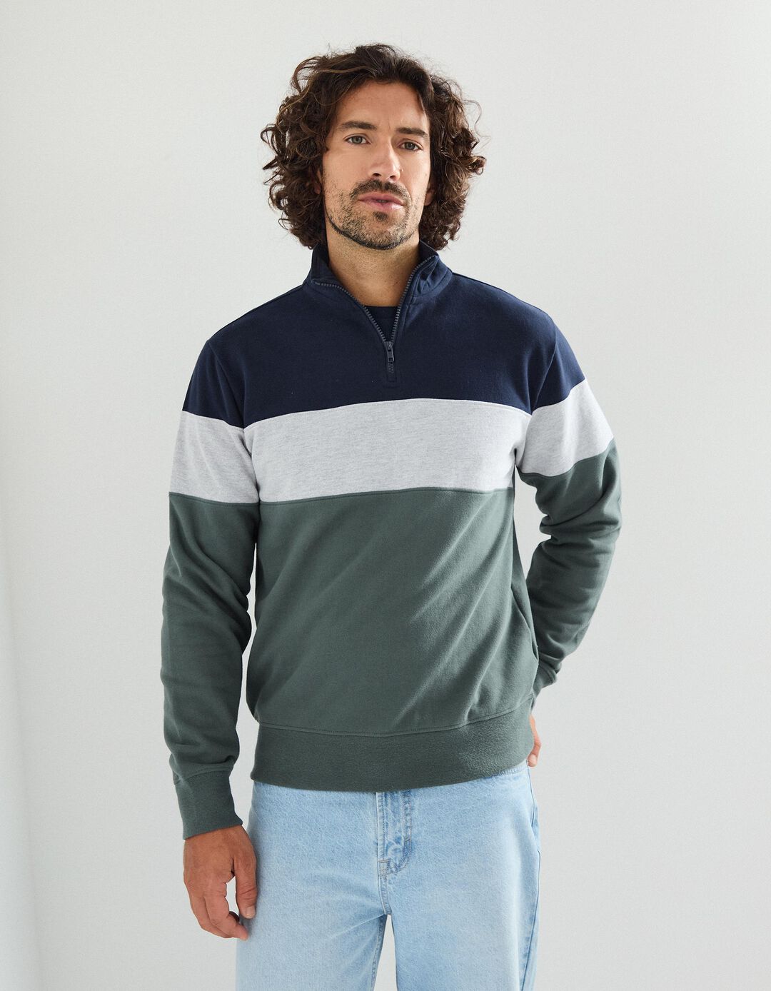 Sweatshirt com Fecho, Homem, Verde Escuro