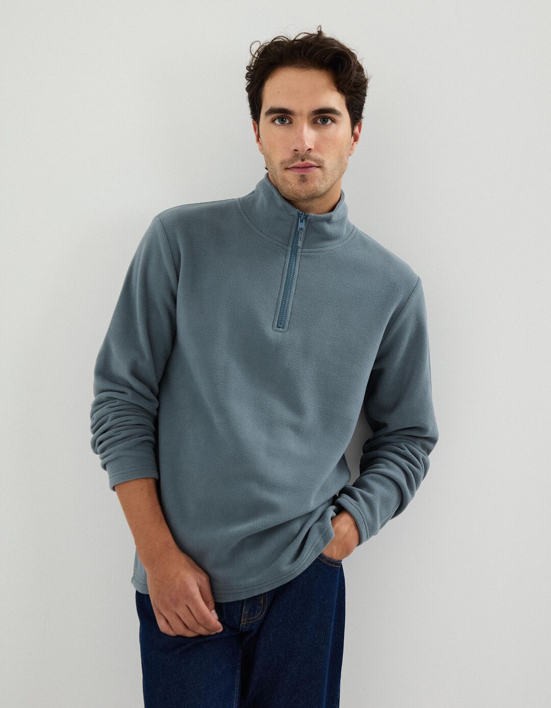 Camisola Polar com Fecho, Homem, Cinzento