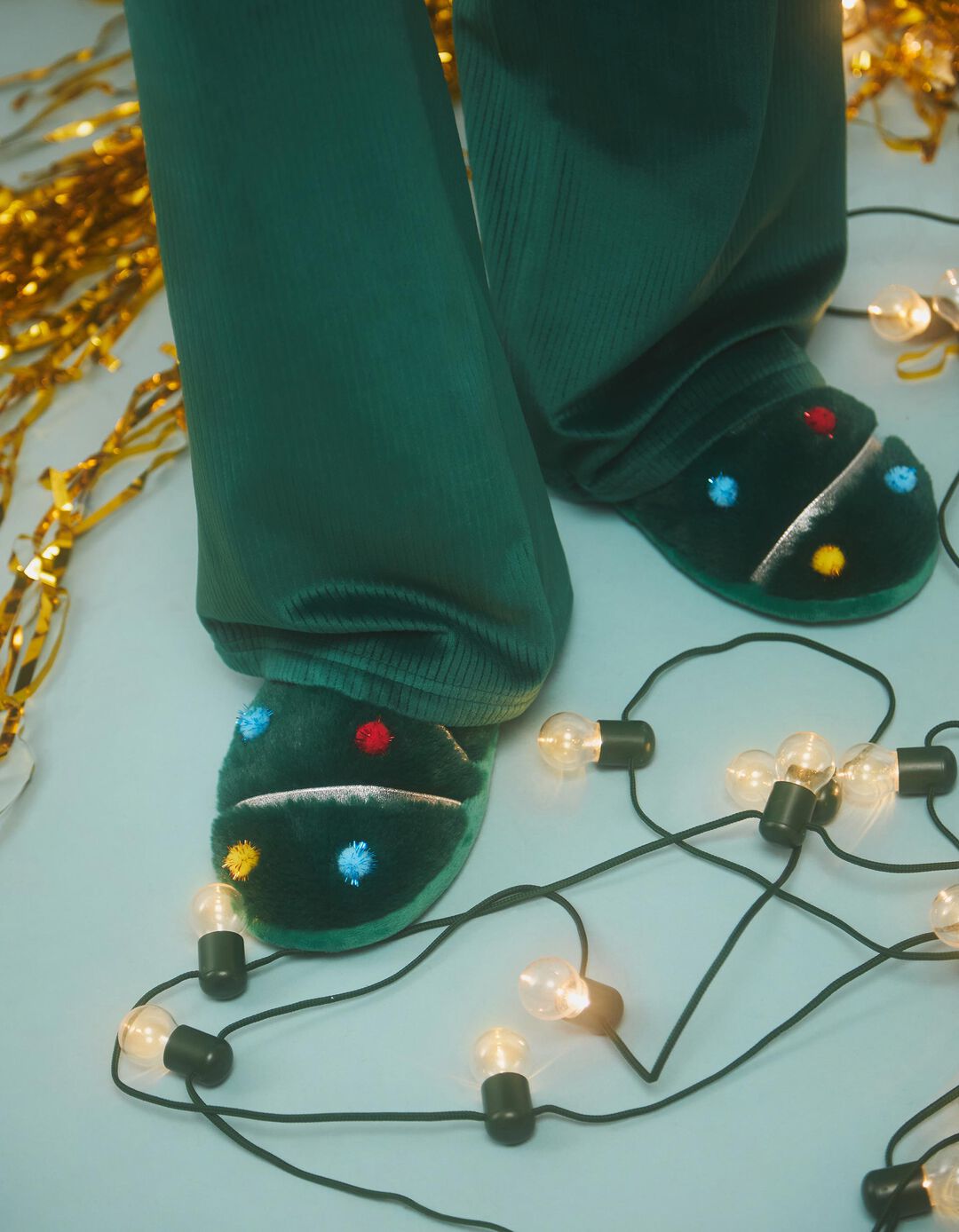 Chinelos de Quarto de Natal, Mulher, Verde Escuro