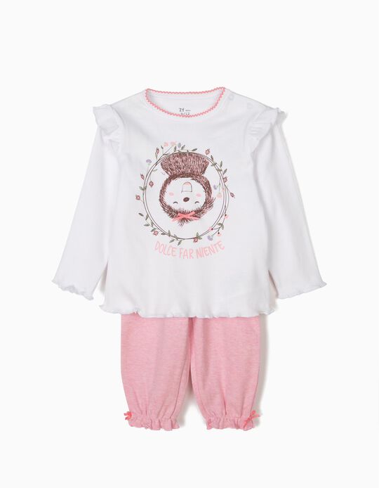 Pijama para Beb&eacute; Menina 'Dolce Far Niente Sloth', Branco e Rosa