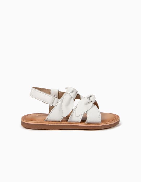 Sand&aacute;lias de Pele para Beb&eacute; Menina com La&ccedil;os, Branco