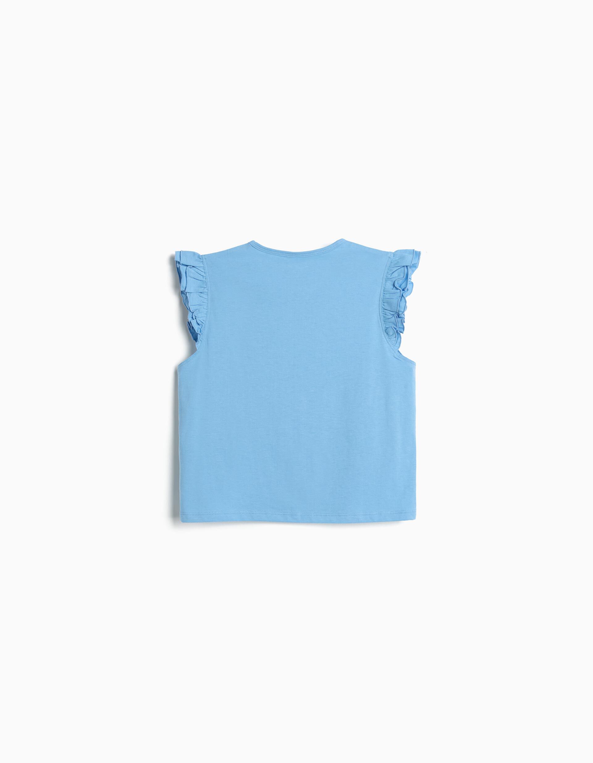 Comprar Online T-shirt Folhos, Menina, Azul Claro