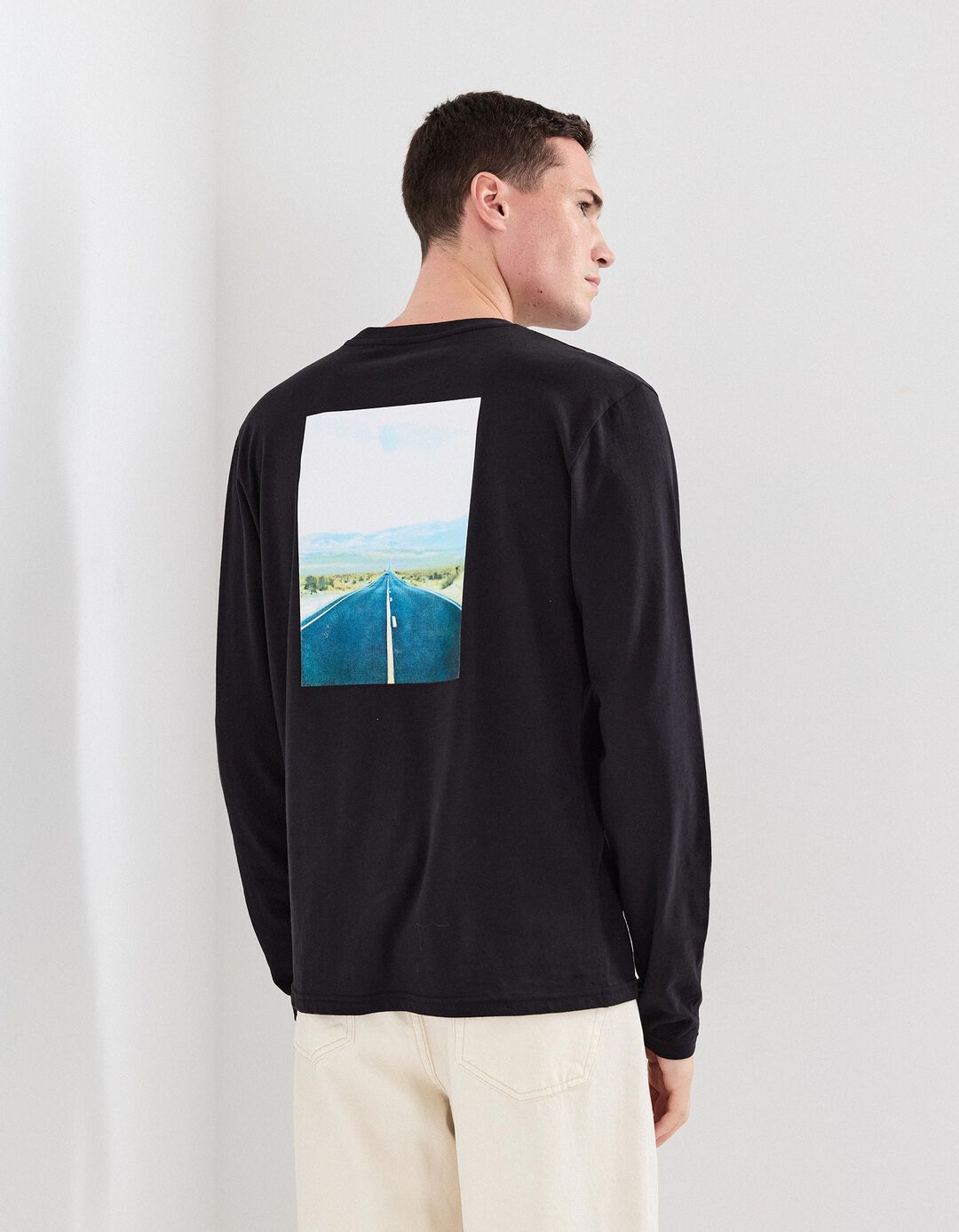 T-shirt Manga Comprida, Homem, Preto