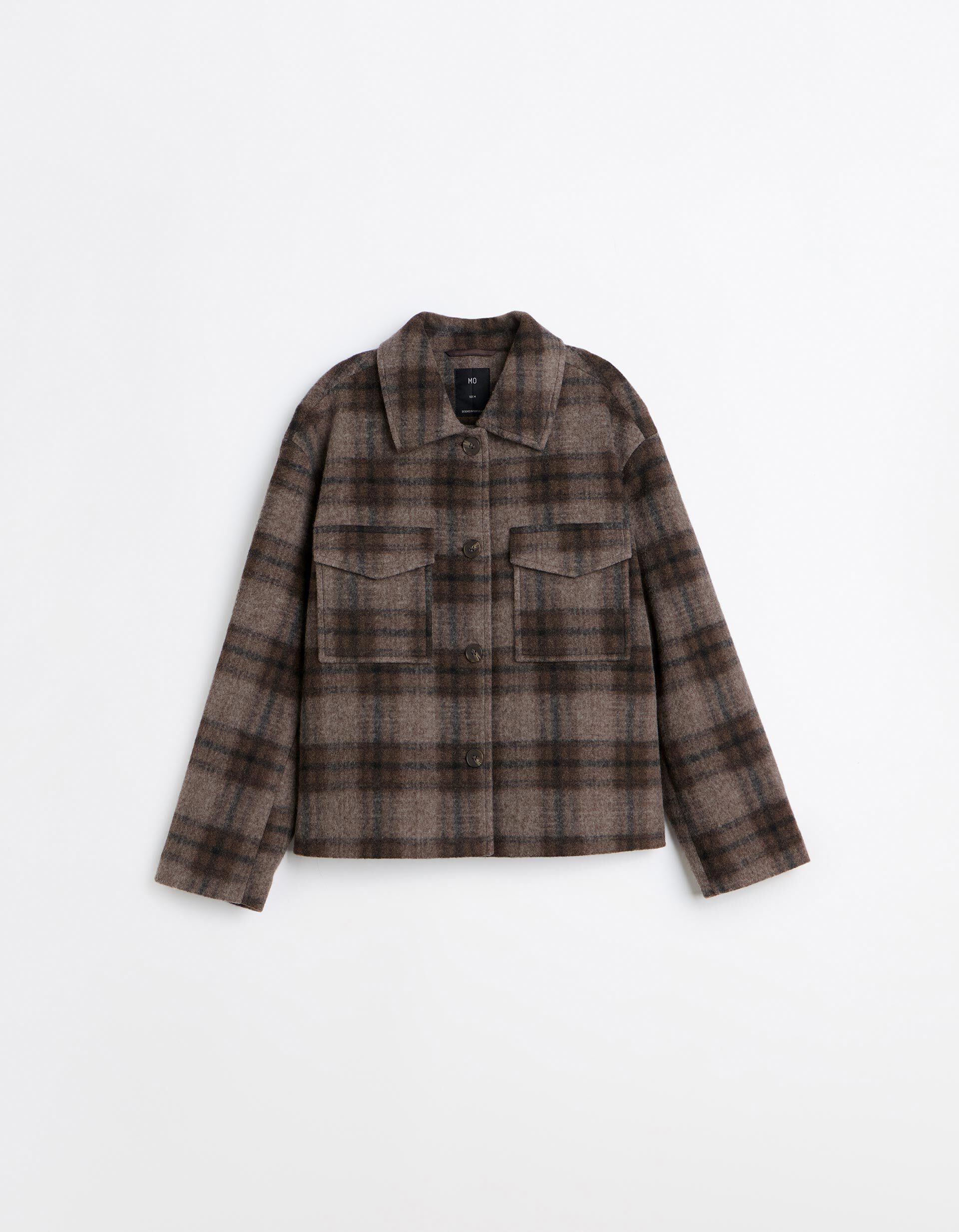 Comprar Online Casaco Curto Aos Quadrados, Mulher, Castanho