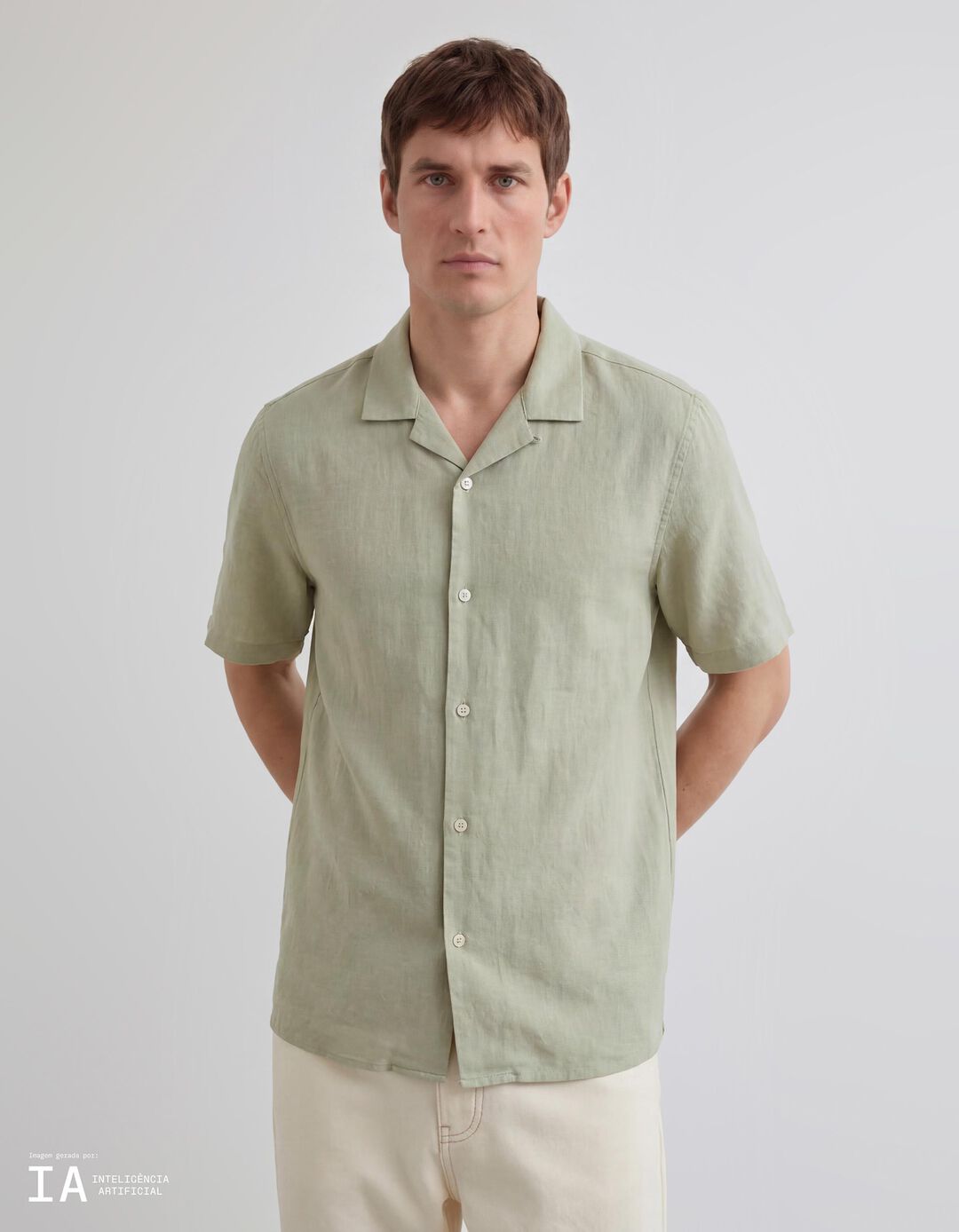 Camisa com Linho, Homem, Verde