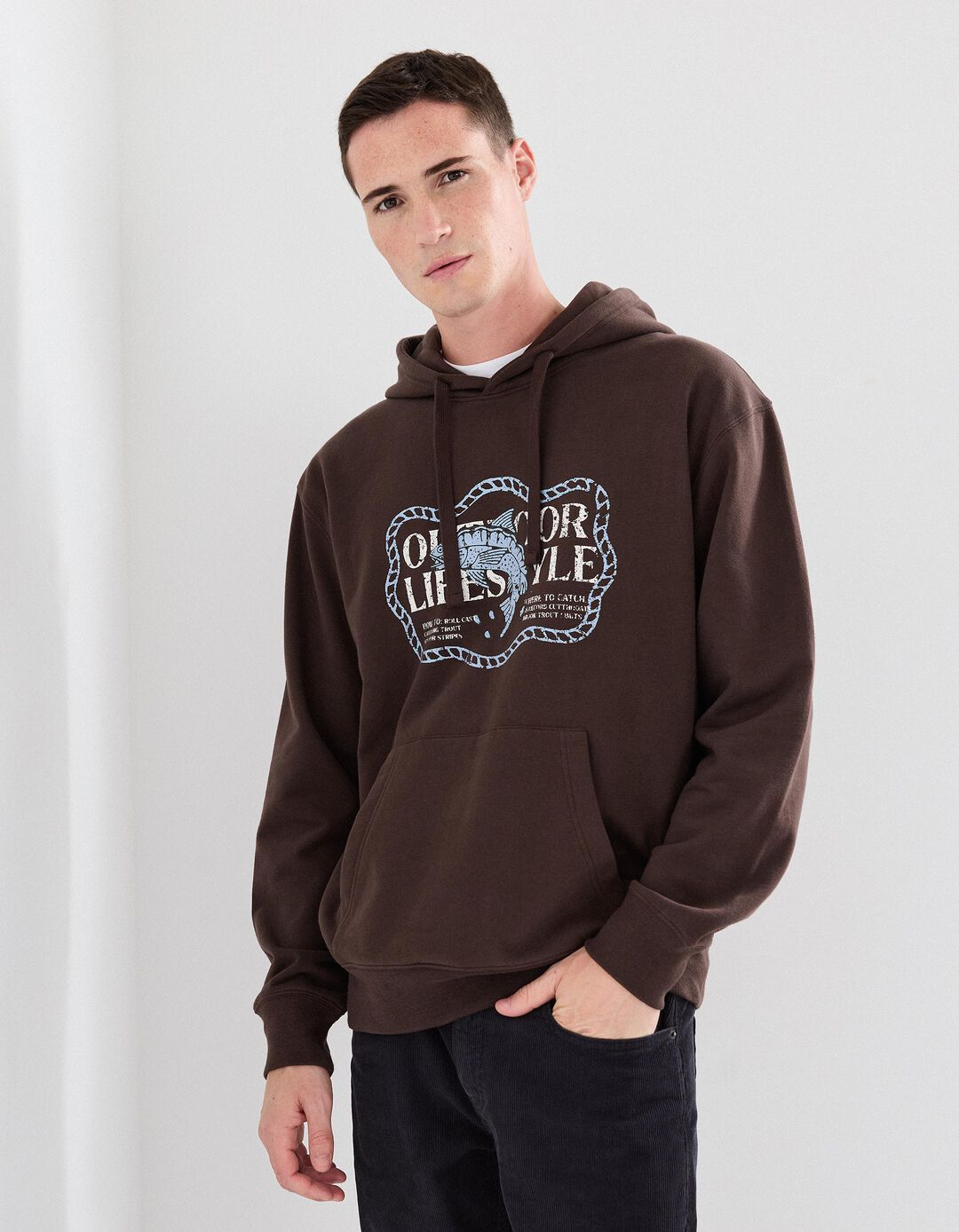 Sweatshirt com Capuz, Homem, Castanho Escuro