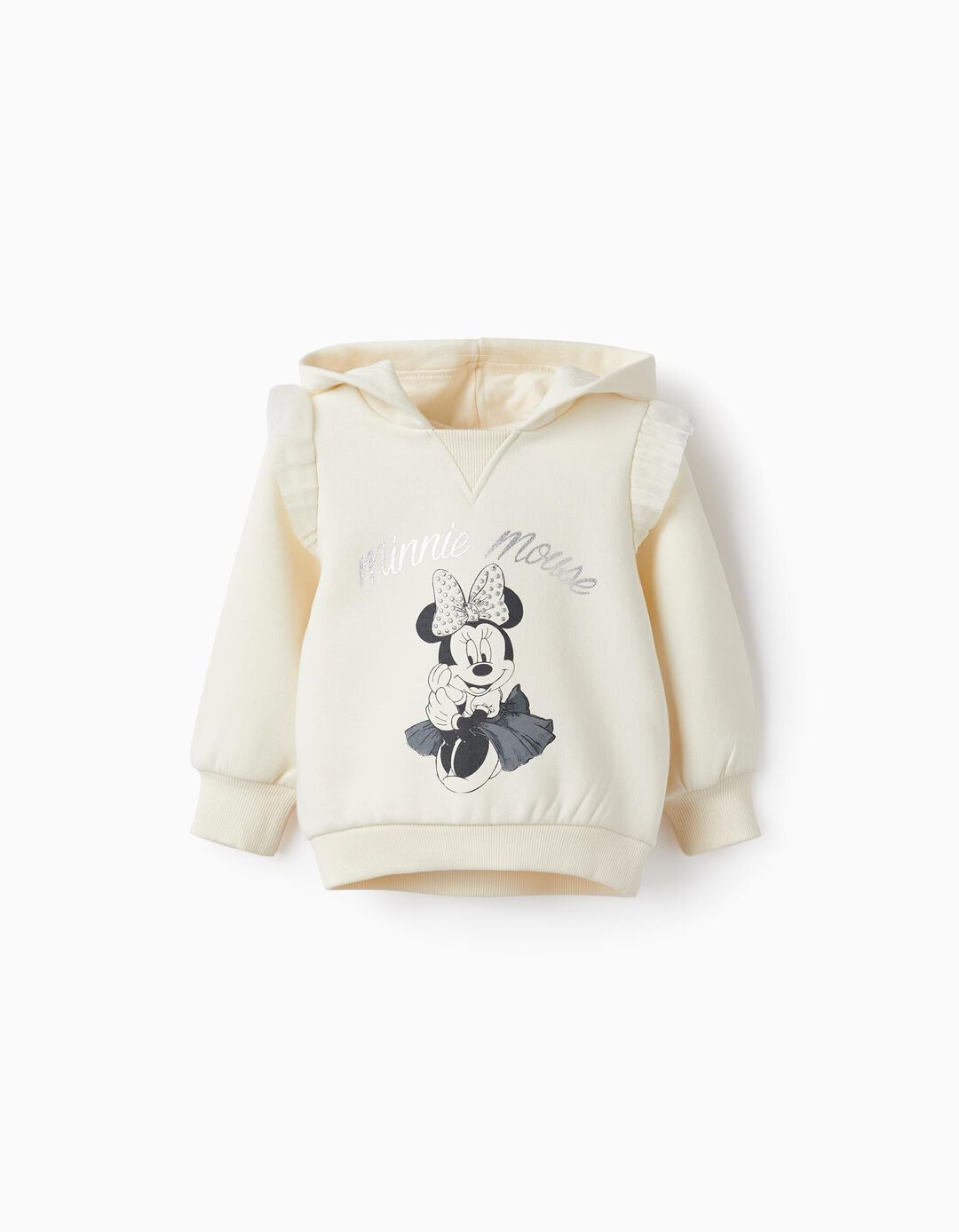 Cotton Hooded Sweatshirt with Tulle for Baby Girls 'Minnie', Cream