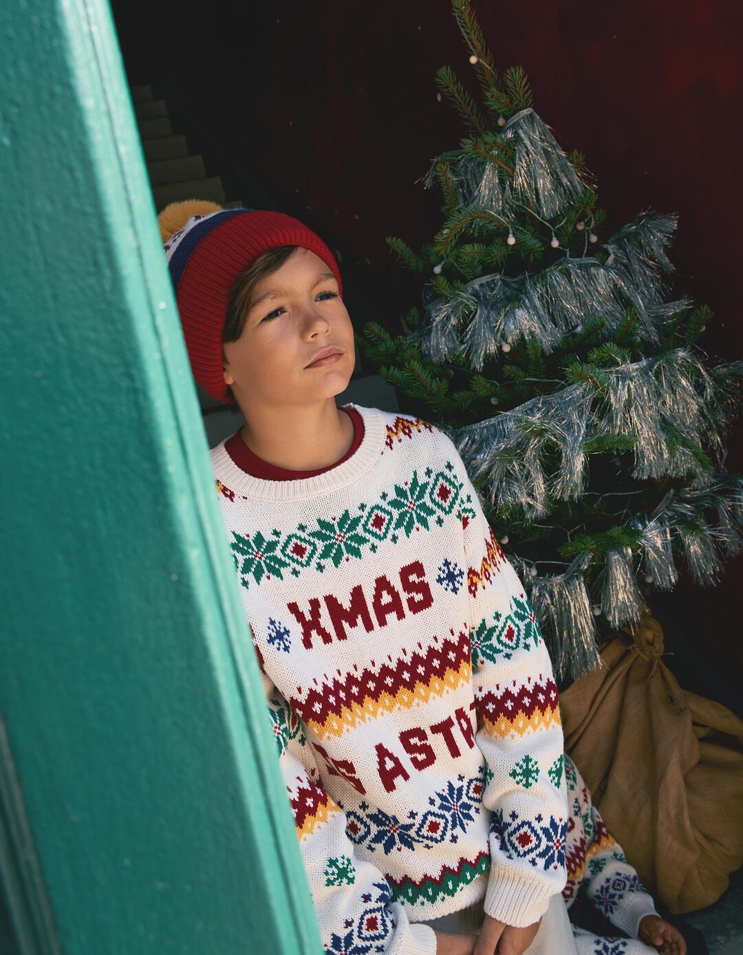 Camisola De Malha De Natal, Menino, Cru