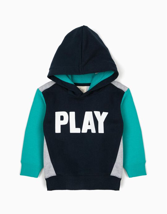 Sweatshirt com Capuz para Beb&eacute; Menino 'Play', Tricolor