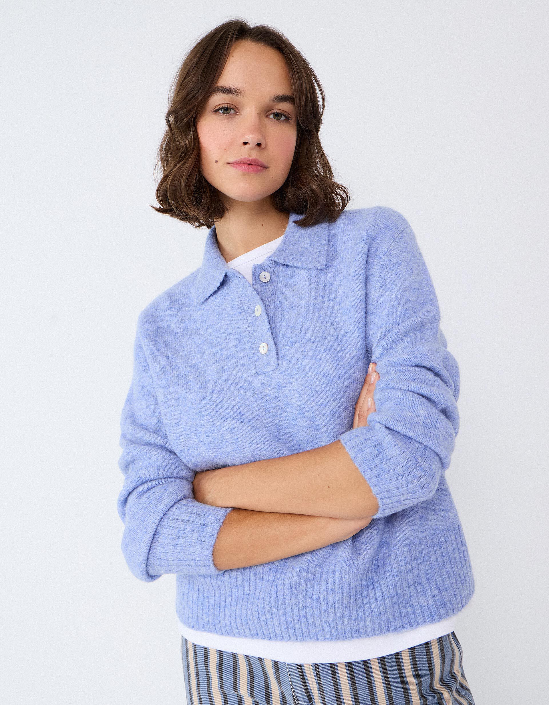 Comprar Online Polo Em Mistura De L&atilde; E Alpaca, Mulher, Azul Claro