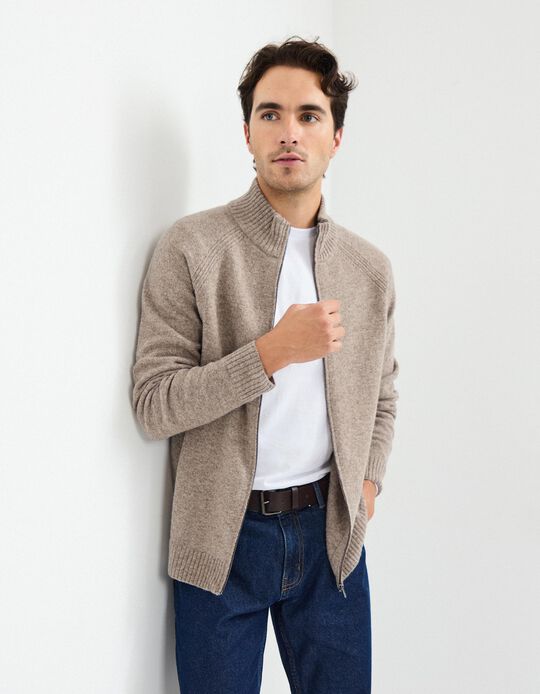 Comprar Online Casaco de Fecho com Lã, Homem, Bege